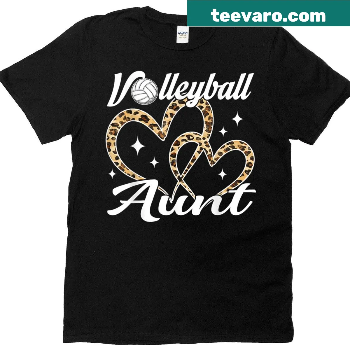 Humorous t-shirt for volleyball aunts featuring leopard print and volleyball graphics — on a men's t-shirt