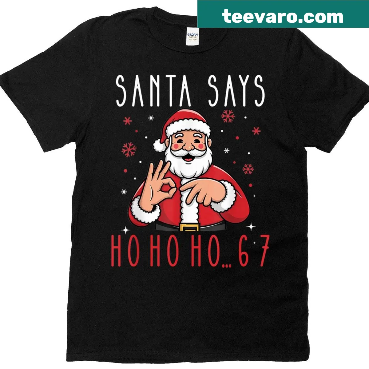 Funny Christmas T-shirt with 'Santa Says Ho Ho Ho' text design — on a men's t-shirt