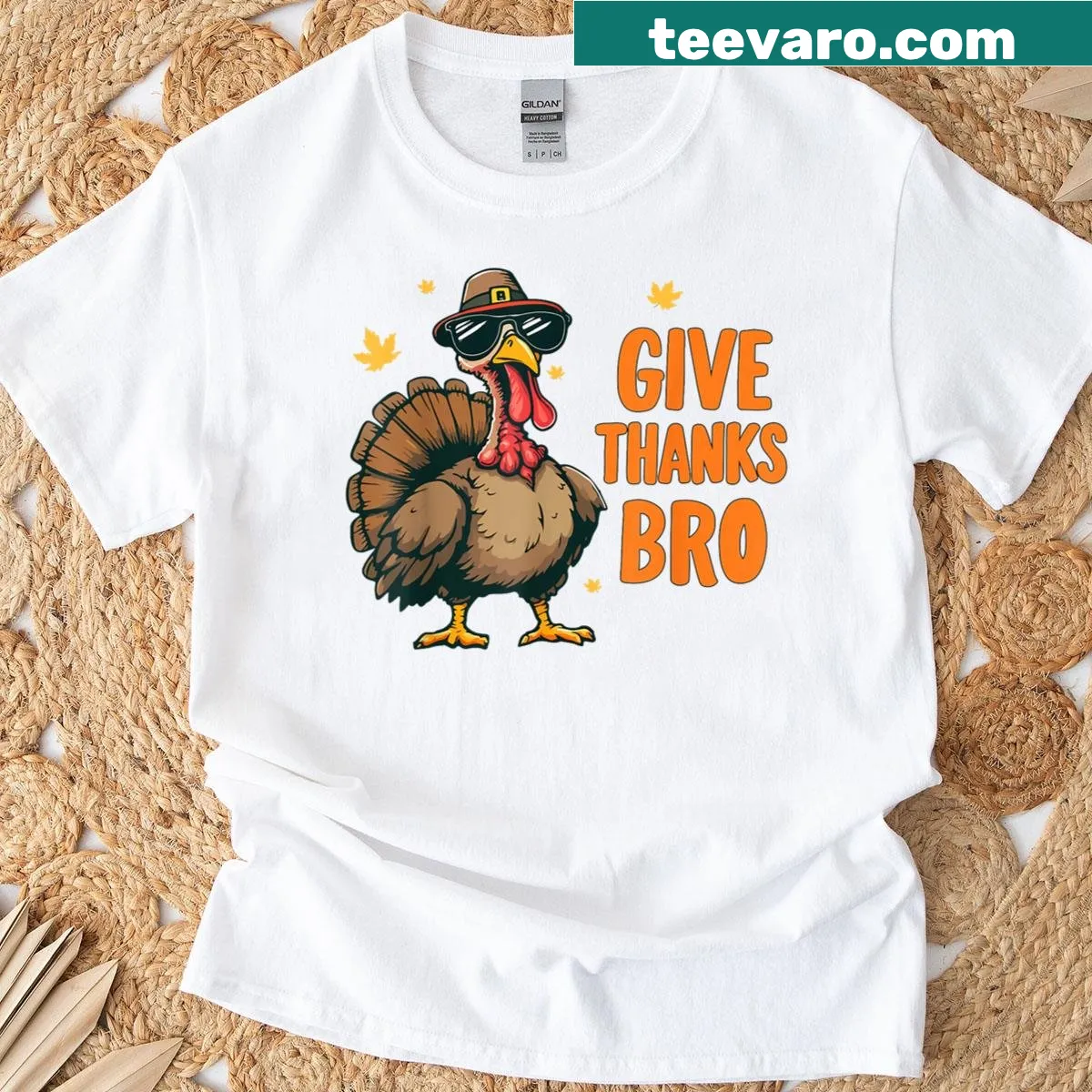 Funny Thanksgiving kids T-shirt with cartoon turkey design — on a men's t-shirt