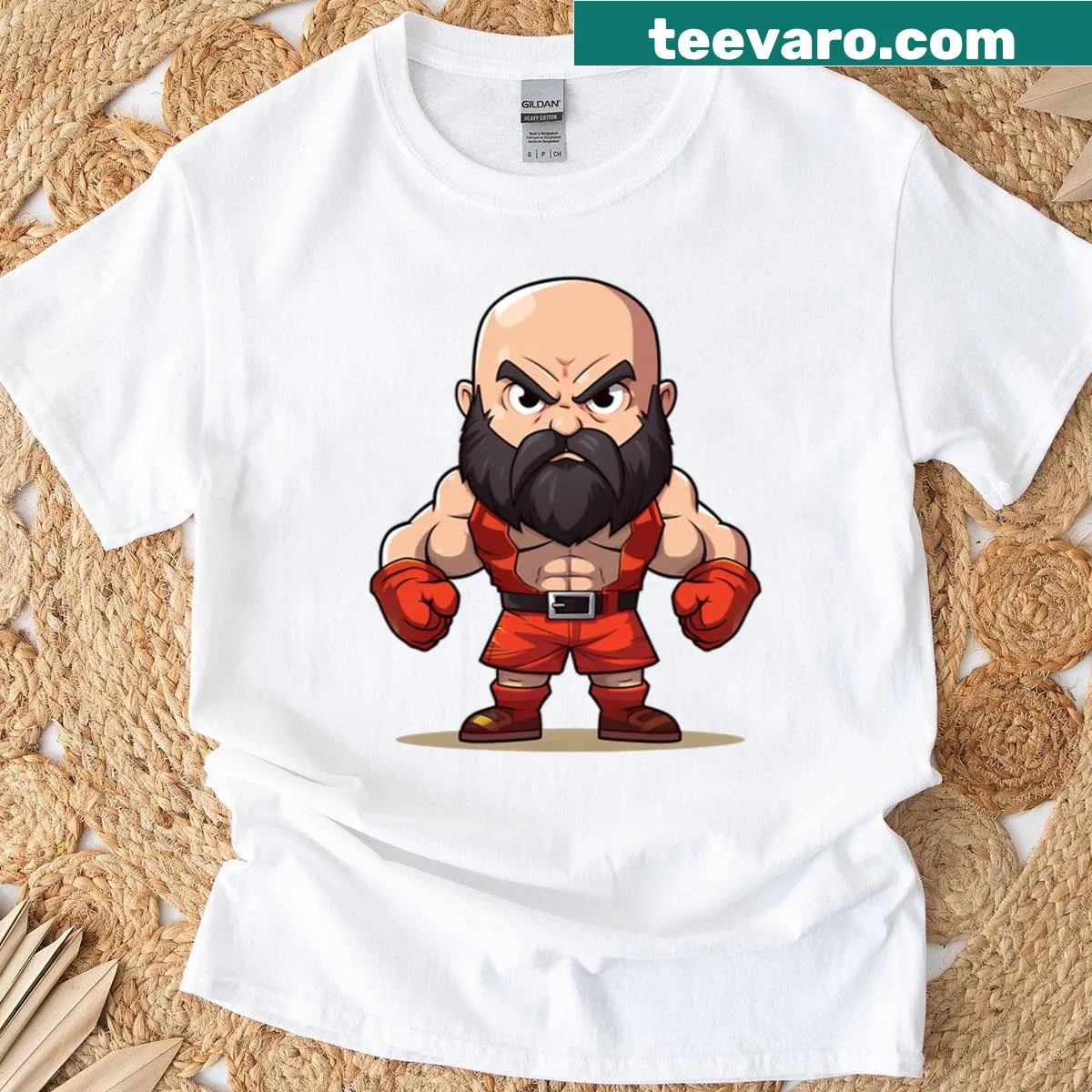 Oversized T-shirt featuring graphics inspired by Zangief and Hadouken — on a men's t-shirt