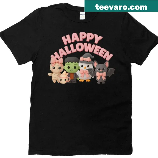 Kawaii design Halloween T-shirt with cute pastel characters