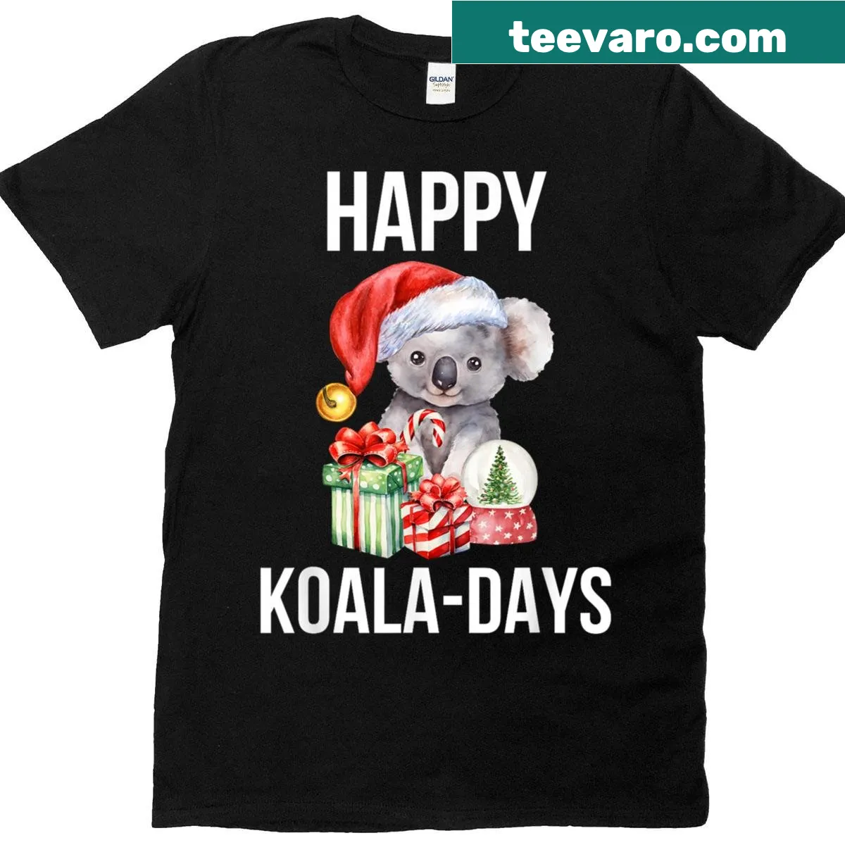 Cute holiday t-shirt featuring a cartoon koala and pun — on a men's t-shirt
