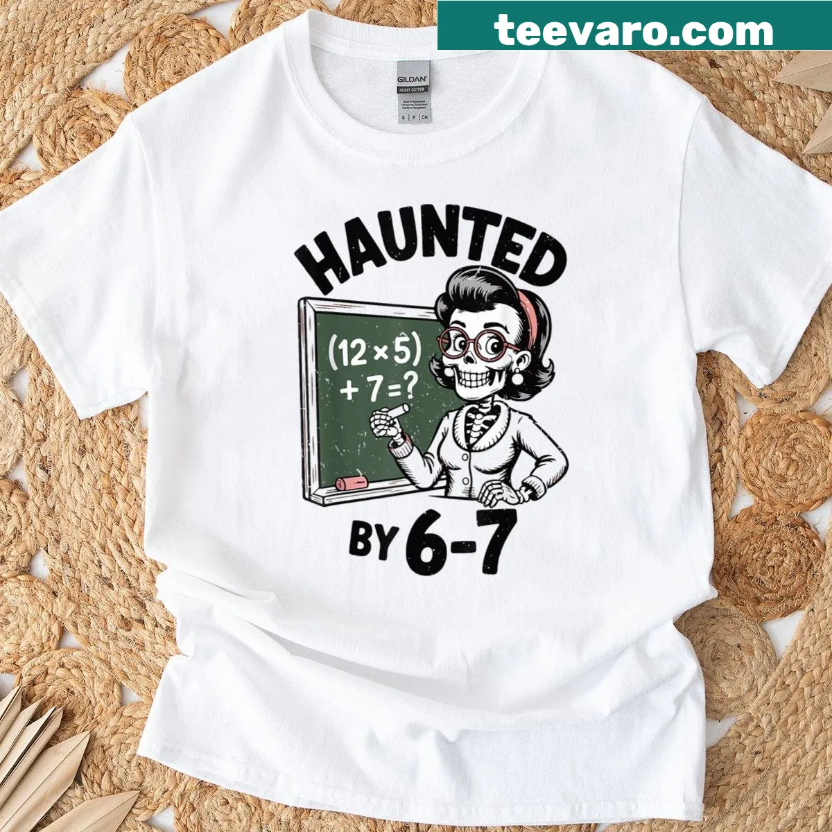 Funny skeleton math teacher graphic for Halloween on a t-shirt — on a men's t-shirt