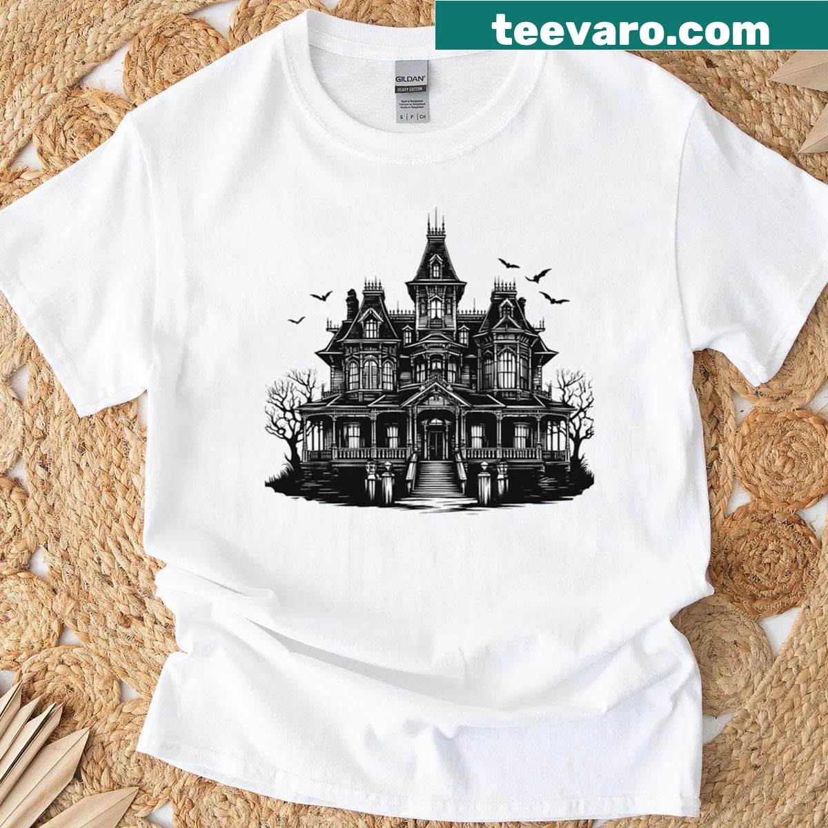 Playful typography t-shirt inspired by Haunted Mansion. — on a men's t-shirt