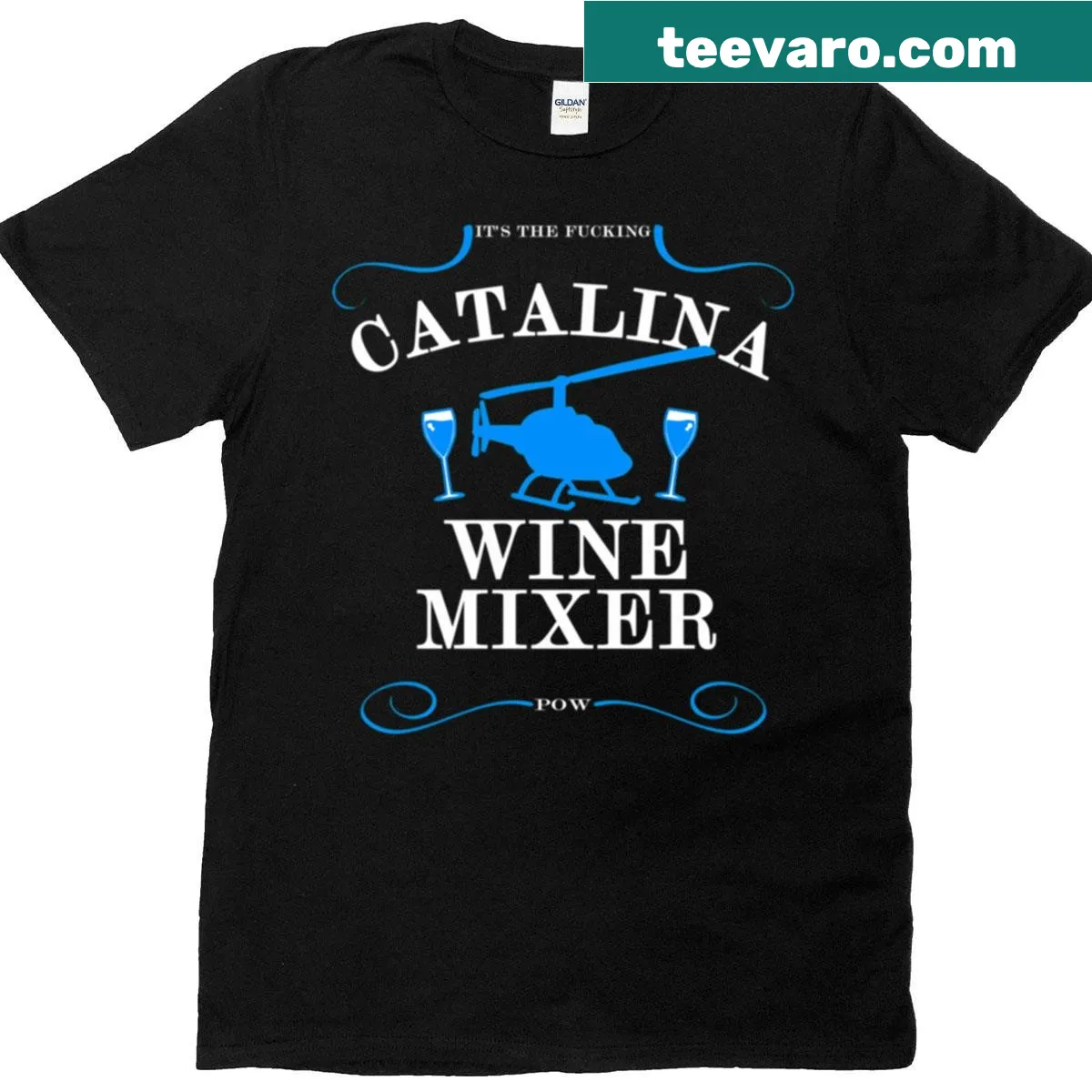 Retro Catalina Wine Mixer T-shirt celebrating the 1985 event with playful graphic — on a men's t-shirt
