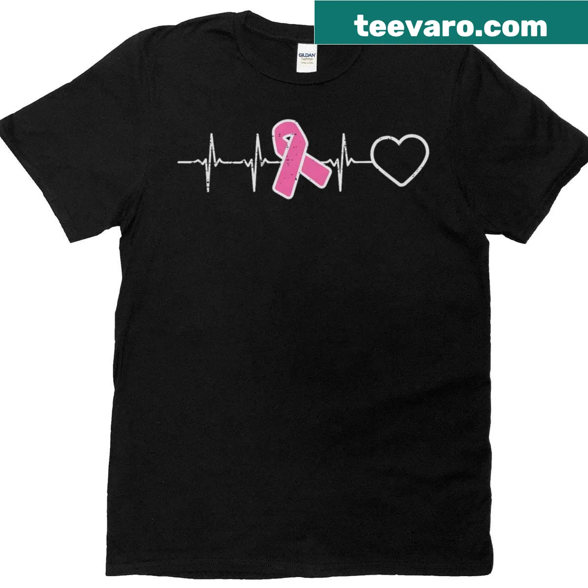 Heartbeat and pink ribbon design for breast cancer awareness nurse t-shirt — on a men's t-shirt