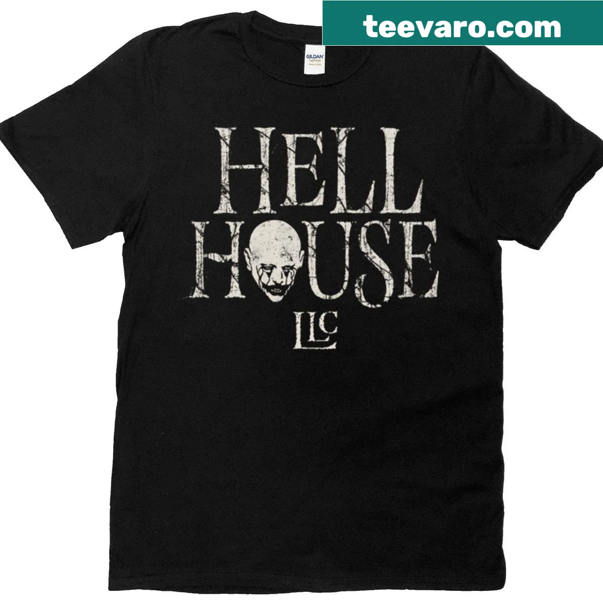 Horror-themed T-shirt inspired by Hell House LLC movie. — on a men's t-shirt
