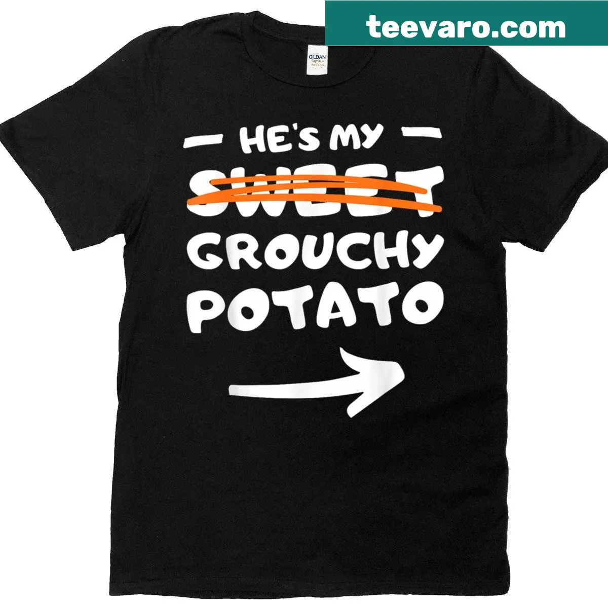 Couple's Thanksgiving shirt with grouchy potato graphic — on a men's t-shirt
