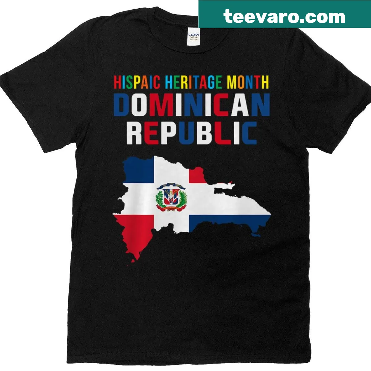 Illustrated Dominican Republic flag t-shirt celebrating heritage — on a men's t-shirt