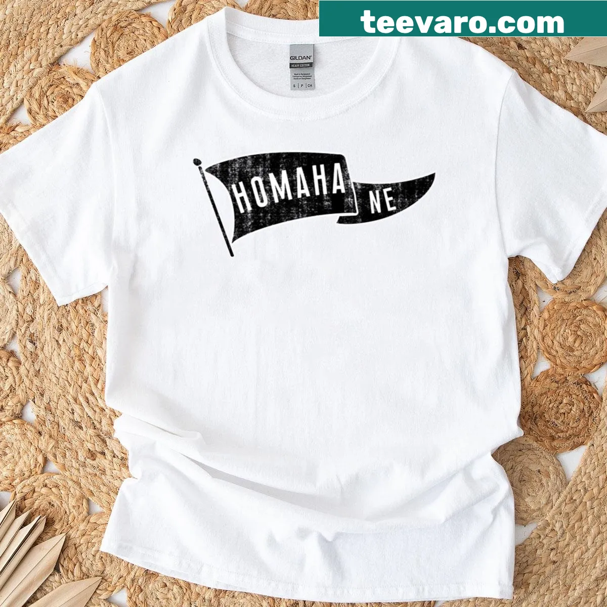 Homaha Flag graphic T-shirt for local pride — on a men's t-shirt