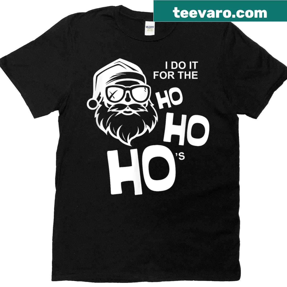 Funny Christmas t-shirt with 'I Do It For The Hos' text — on a men's t-shirt