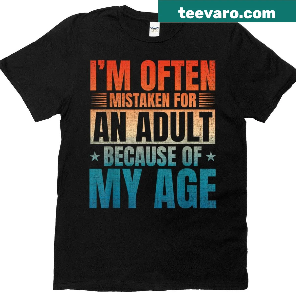 Funny t-shirt stating, 'I'm Often Mistaken For An Adult Because Of My Age.' — on a men's t-shirt