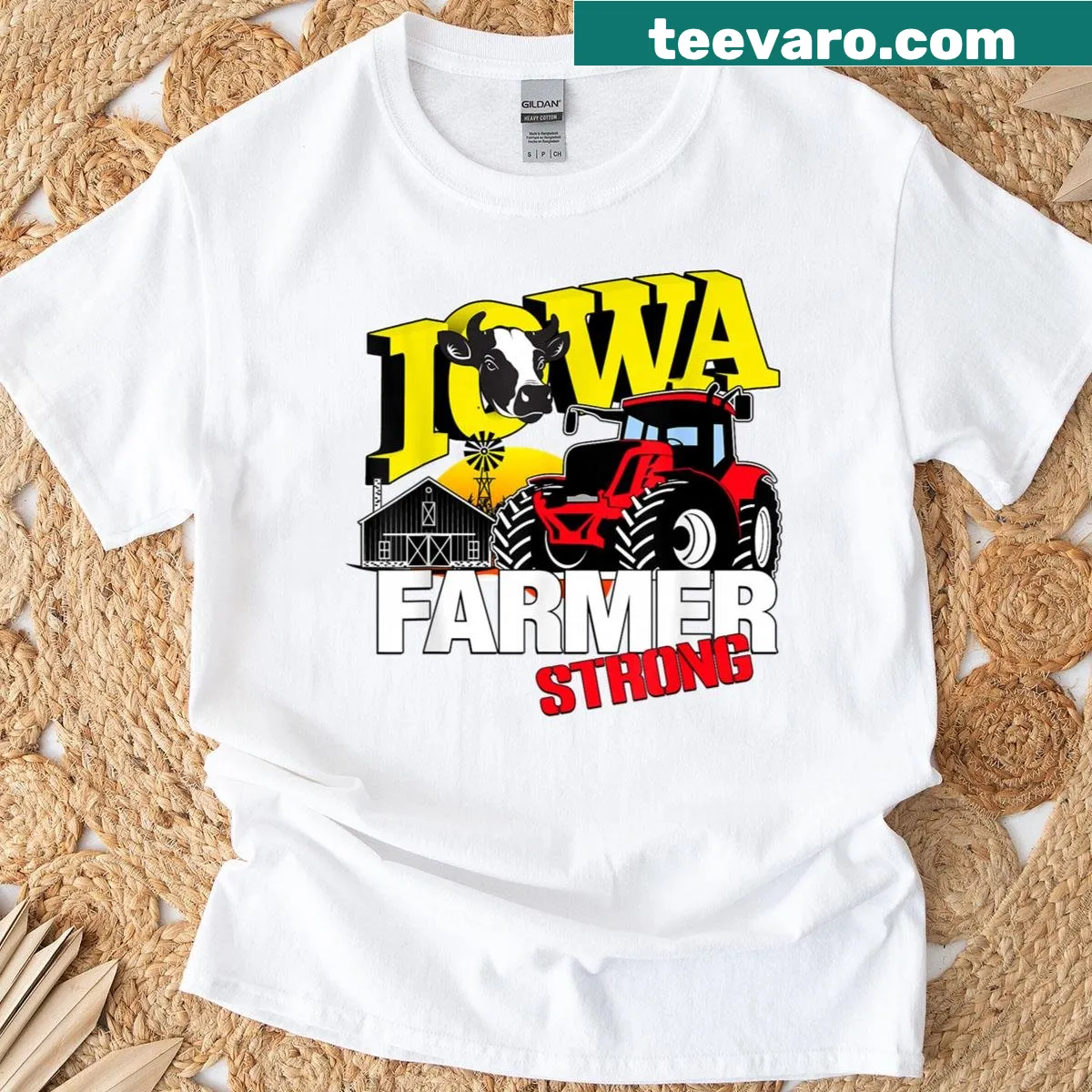 T-shirt with 'Iowa Farmer Strong' text design, showcasing pride in agriculture — on a men's t-shirt