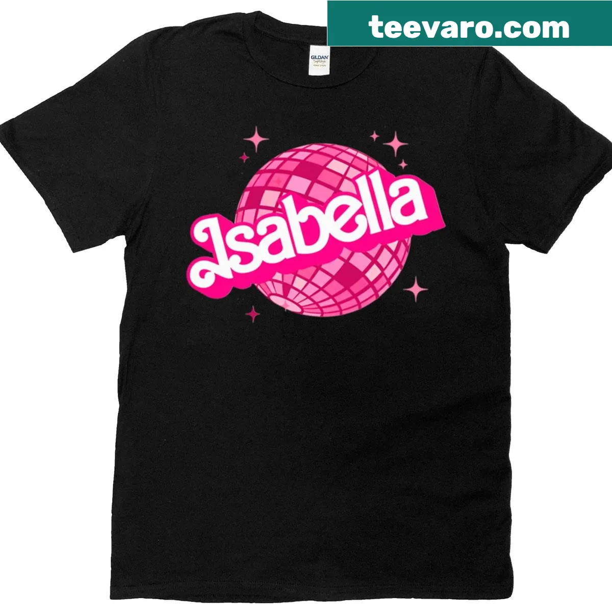 T-shirt featuring the name Isabella with a disco ball design — on a men's t-shirt