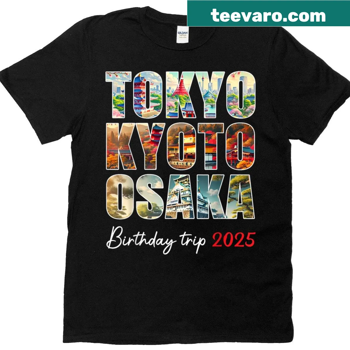 Travel-themed t-shirt for a birthday trip to Japan in 2025. — on a men's t-shirt