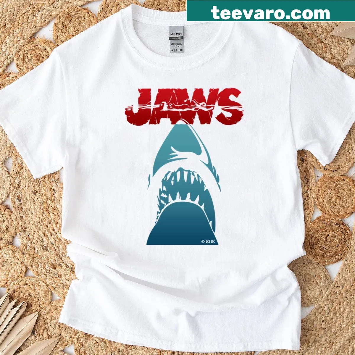 Graphic t-shirt featuring a great white shark design — on a men's t-shirt
