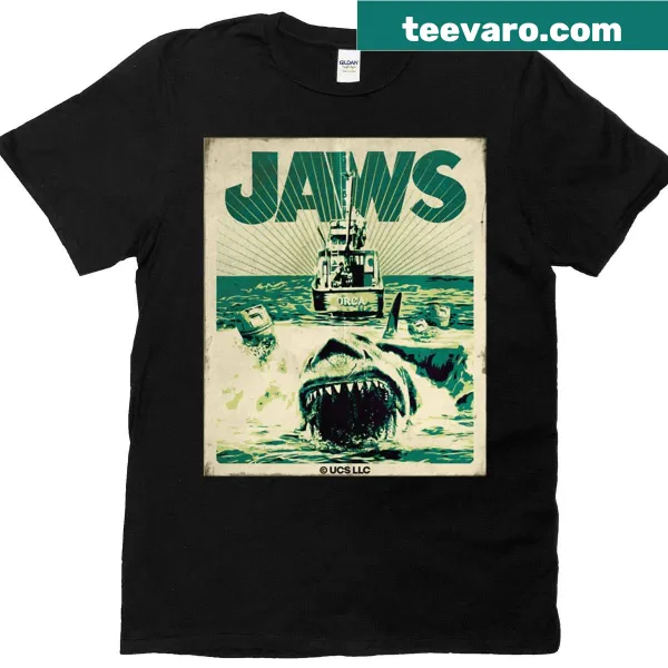 Vintage-style graphic of Jaws movie on T-shirt
