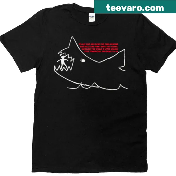 Chalk drawing of Quint from Jaws on a t-shirt.
