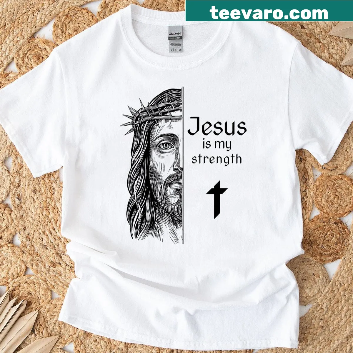Jesus Is My Strength shirt with faith-focused text — on a men's t-shirt