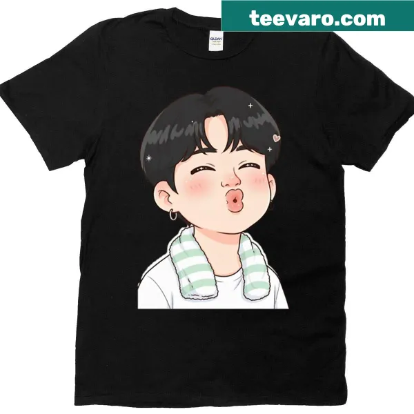 Beach scene illustration T-shirt featuring Jimin at the beach