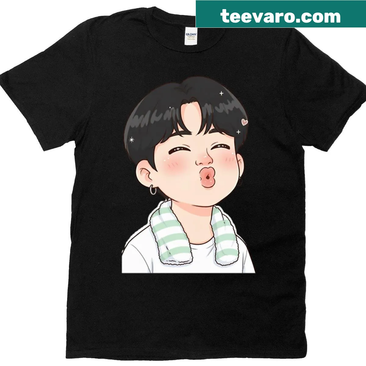 Beach scene illustration T-shirt featuring Jimin at the beach — on a men's t-shirt