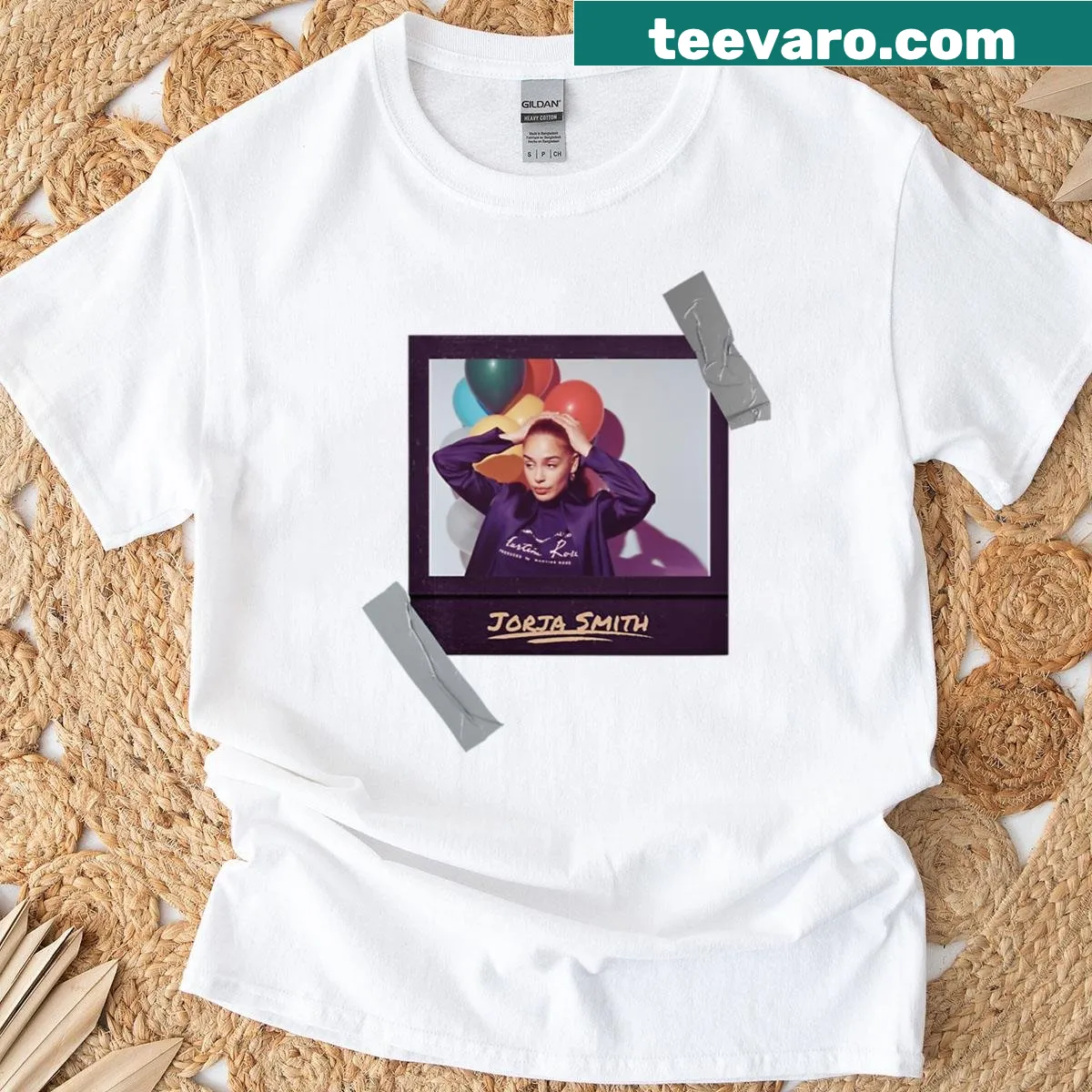 Illustrative T-shirt featuring Jorja Smith in a Polaroid style — on a men's t-shirt