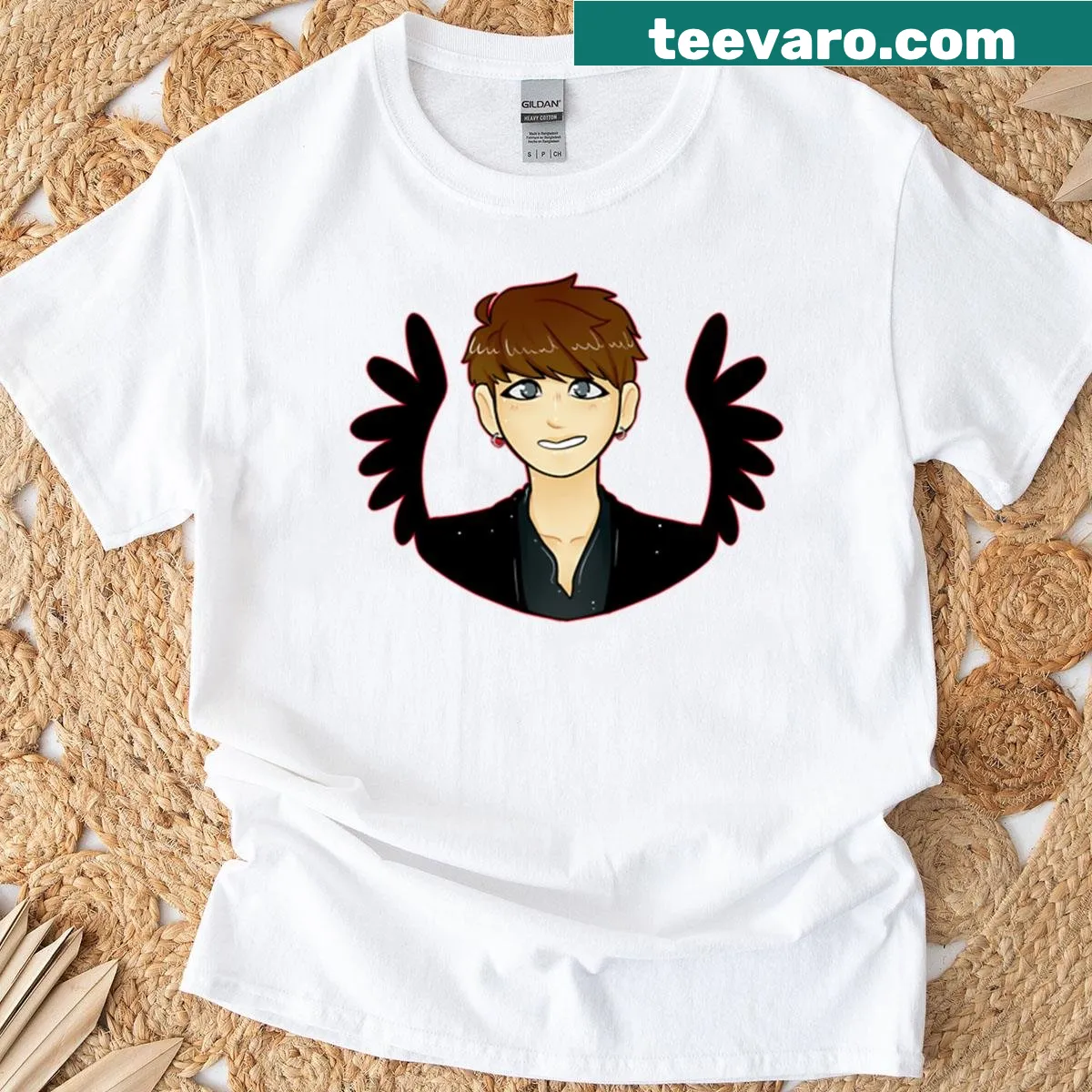 Jungkook Wings t-shirt featuring creative graphic design — on a men's t-shirt