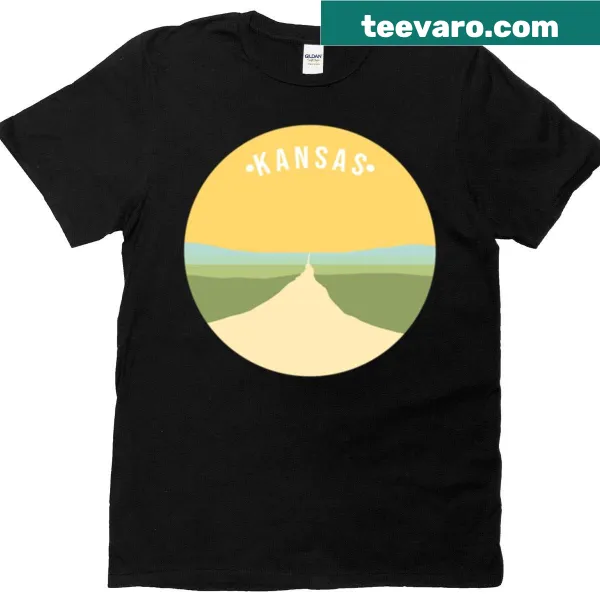 T-shirt depicting a serene Kansas landscape with rolling plains.