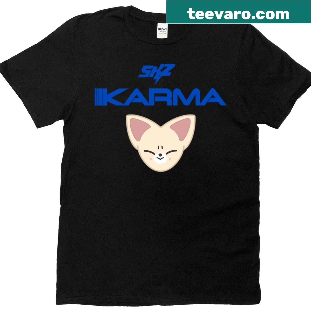 Playful t-shirt featuring Karma Stray Kids character illustration — on a men's t-shirt