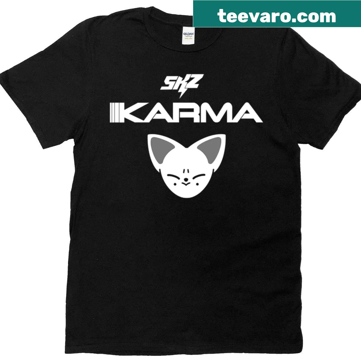 T-shirt featuring Karma Skzoo design from Stray Kids — on a men's t-shirt