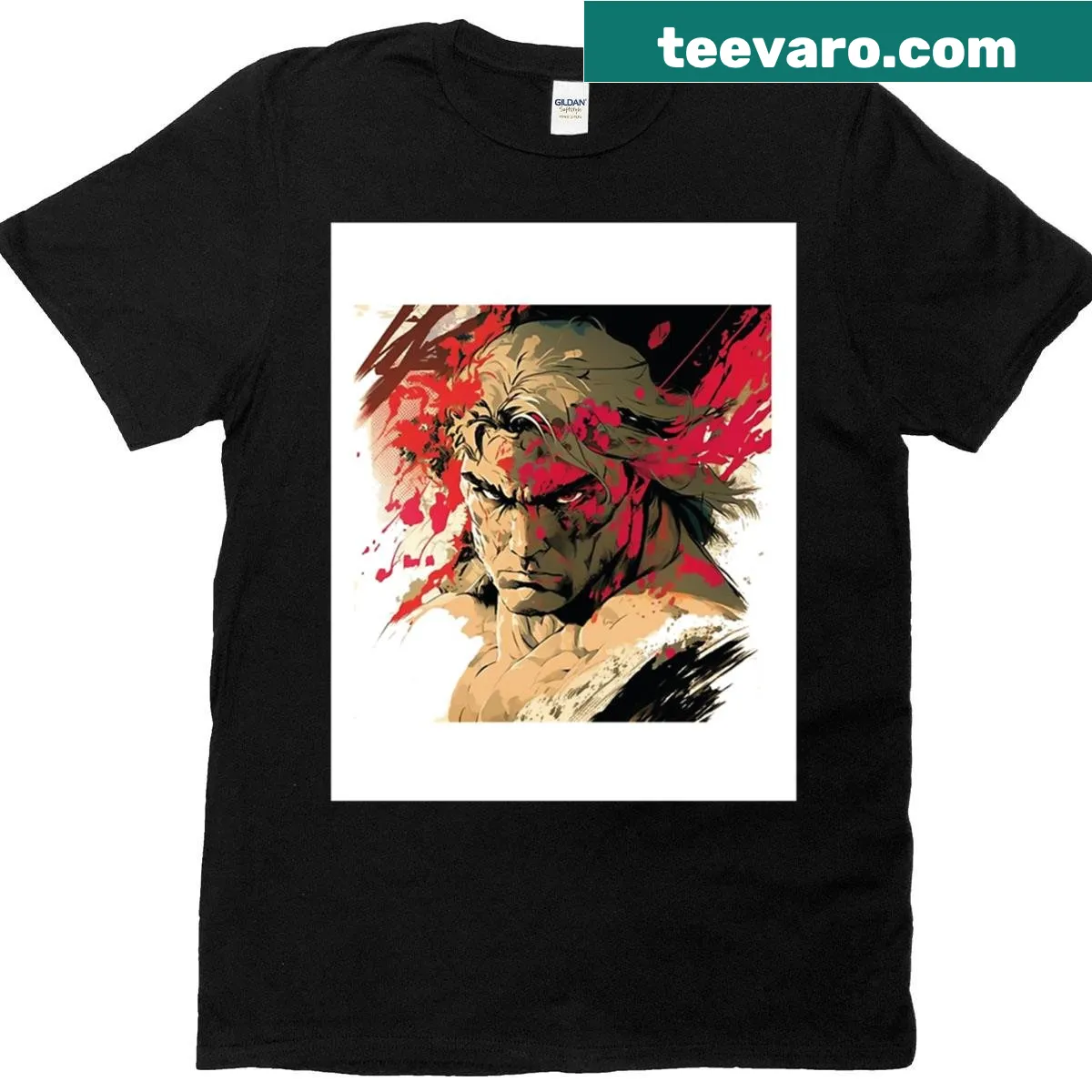 Graphic T-shirt featuring Ken Masters from the gaming world — on a men's t-shirt