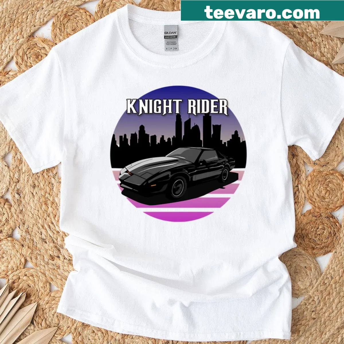 Knight Rider Kitt graphic T-shirt featuring iconic car design — on a men's t-shirt