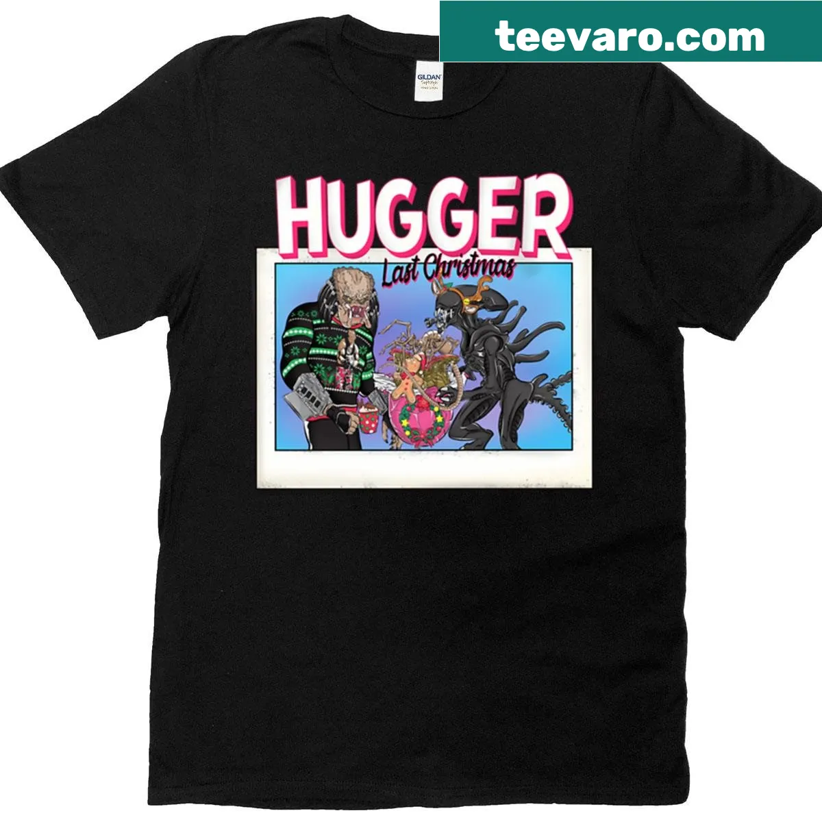Holiday-themed t-shirt featuring playful text about hugging. — on a men's t-shirt