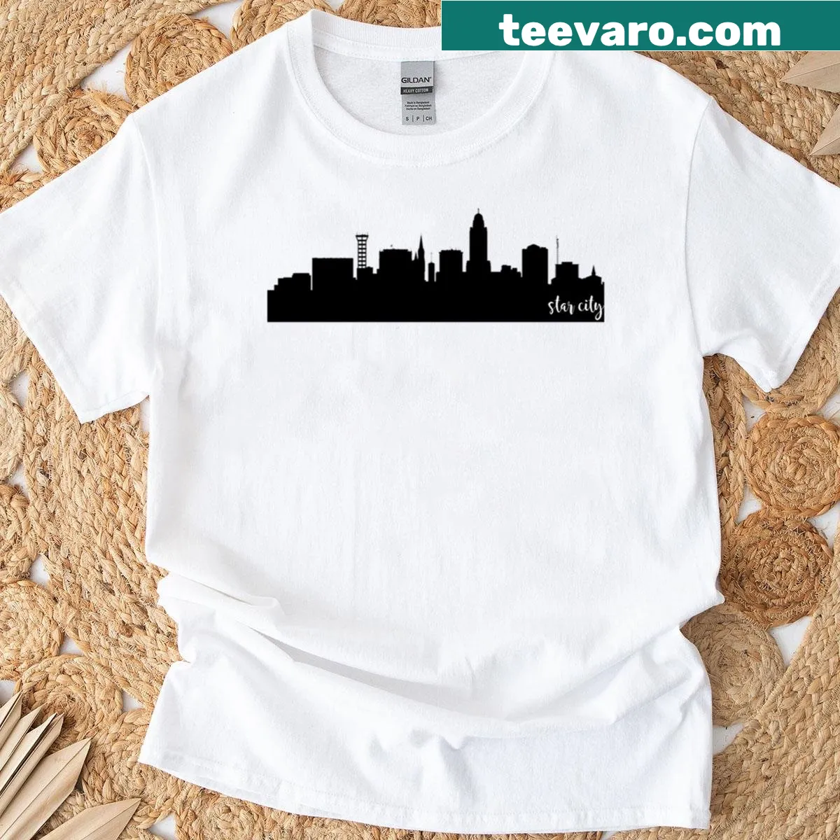 Emblem design representing Lincoln, Star City — on a men's t-shirt