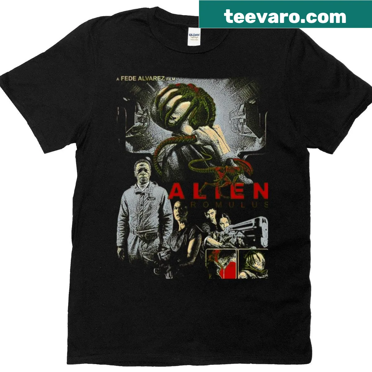 Vintage Logo Movie t-shirt featuring classic horror film logos — on a men's t-shirt