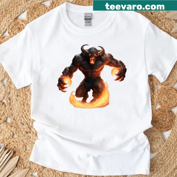 Balrog illustration t-shirt featuring fire and darkness theme