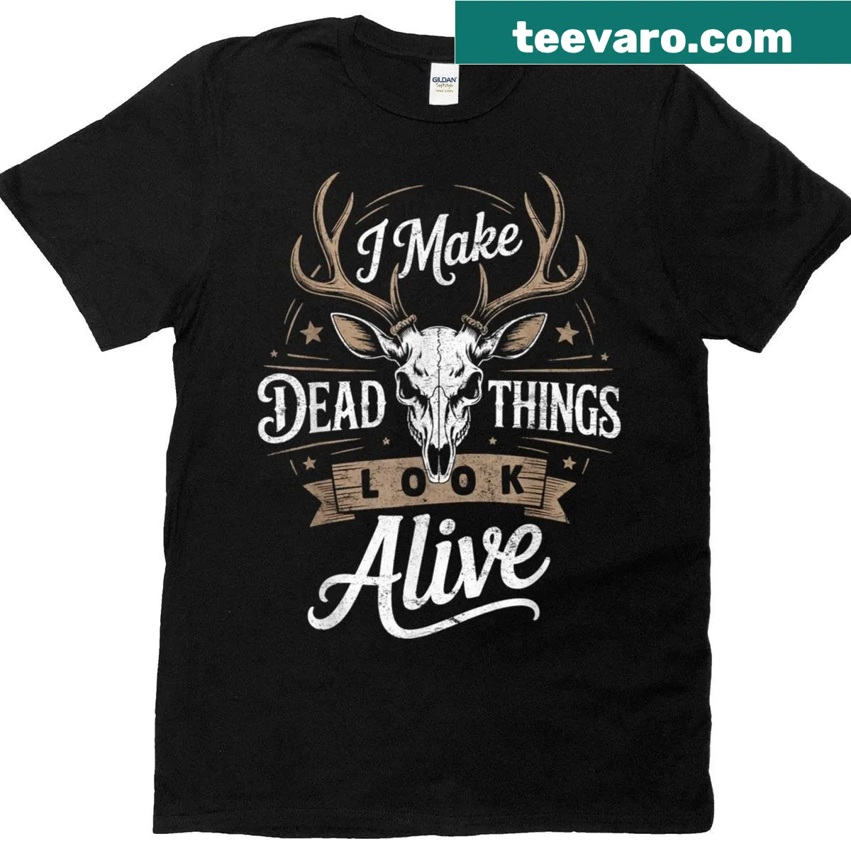Humorous taxidermy-themed t-shirt featuring a playful phrase about the craft — on a men's t-shirt