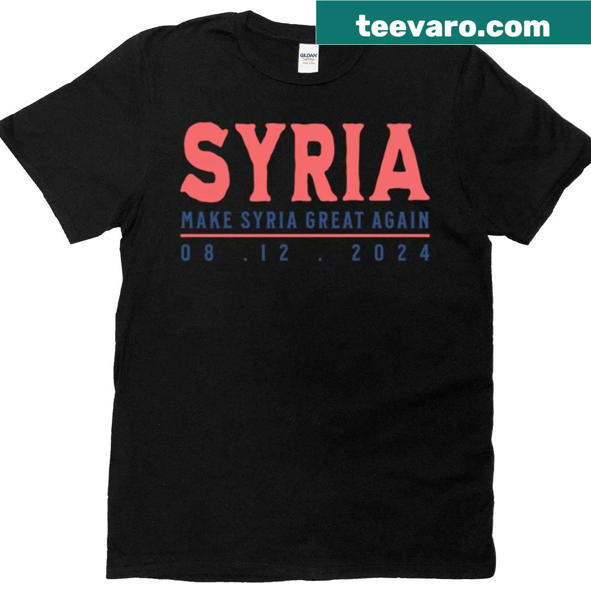 Vintage minimalist t-shirt with 'Make Syria Great Again' design — on a men's t-shirt