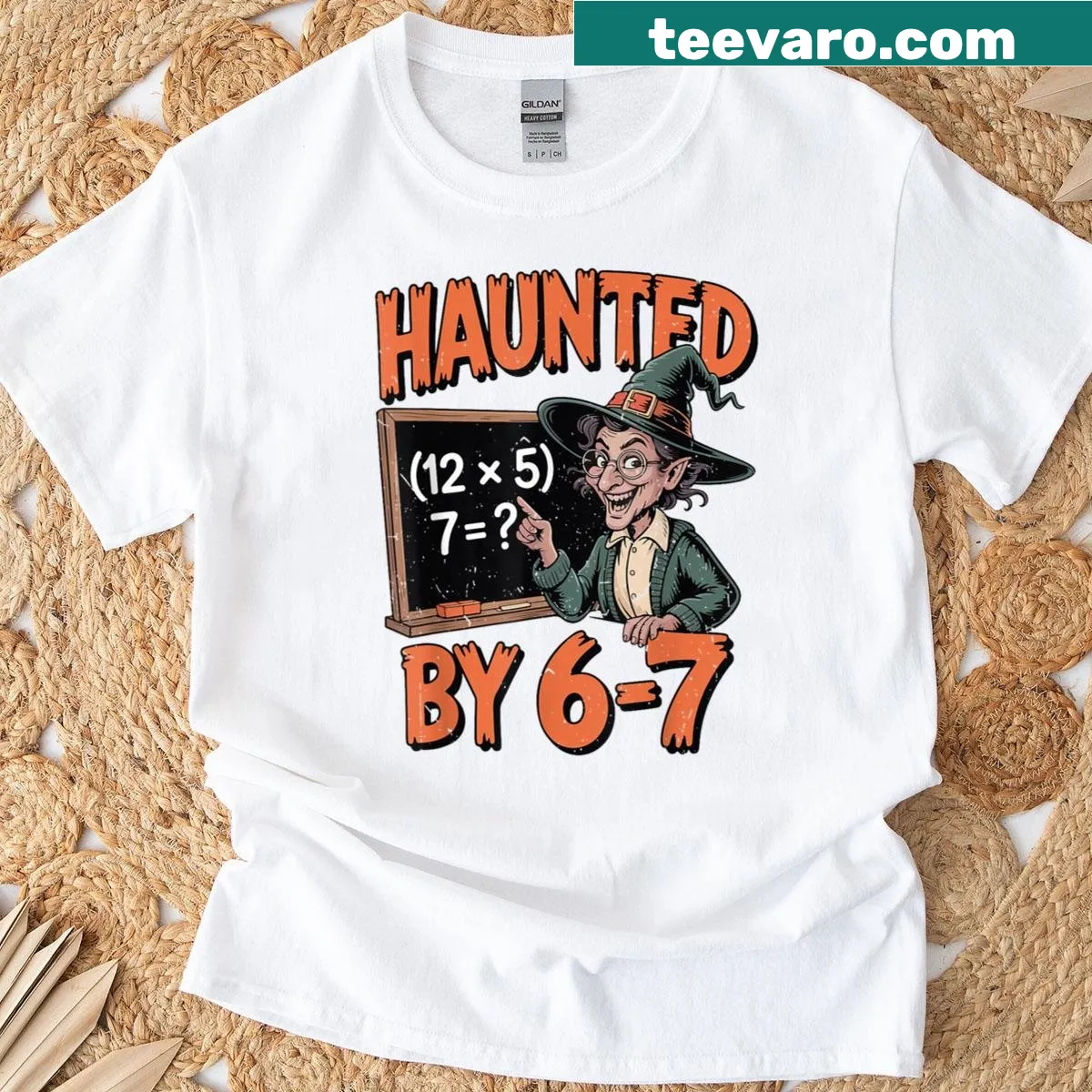 Math-themed Halloween shirt featuring a witch and equations — on a men's t-shirt