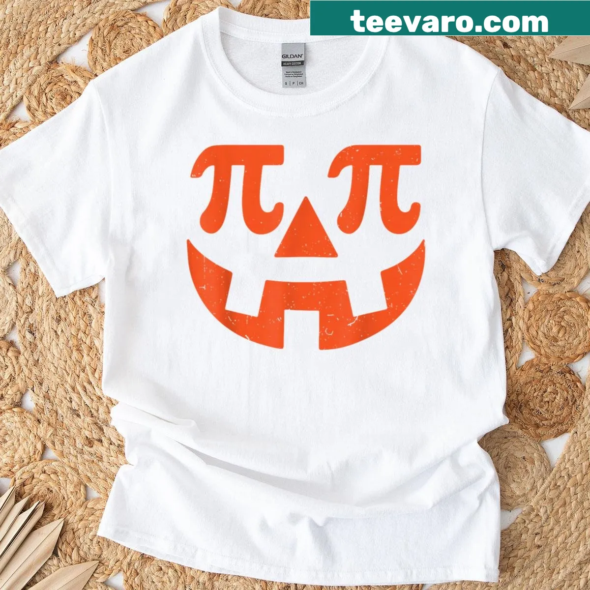Math teacher t-shirt featuring Pumpkin Pi Pie Halloween design — on a men's t-shirt