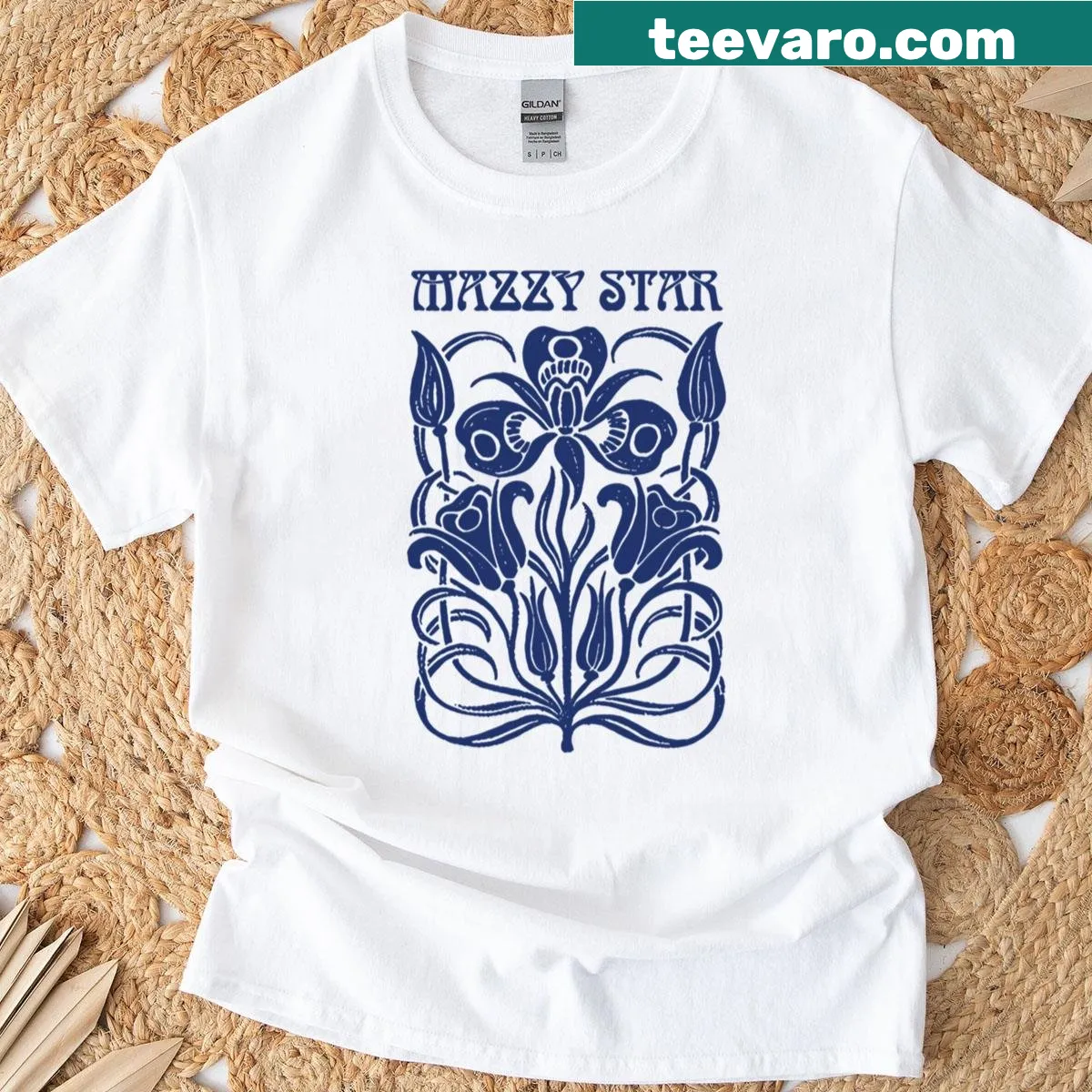 Nostalgic Mazzy Star design on a music-themed t-shirt — on a men's t-shirt