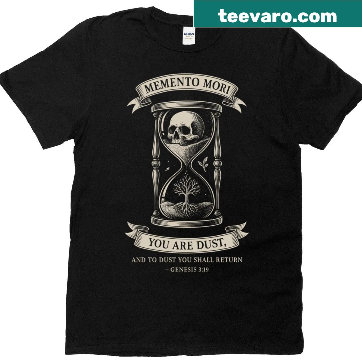 Hourglass and skeleton tree graphic with a meaningful verse — on a men's t-shirt