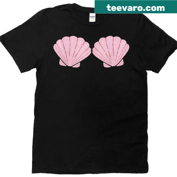 Mermaid seashell bra graphic on a whimsical T-shirt