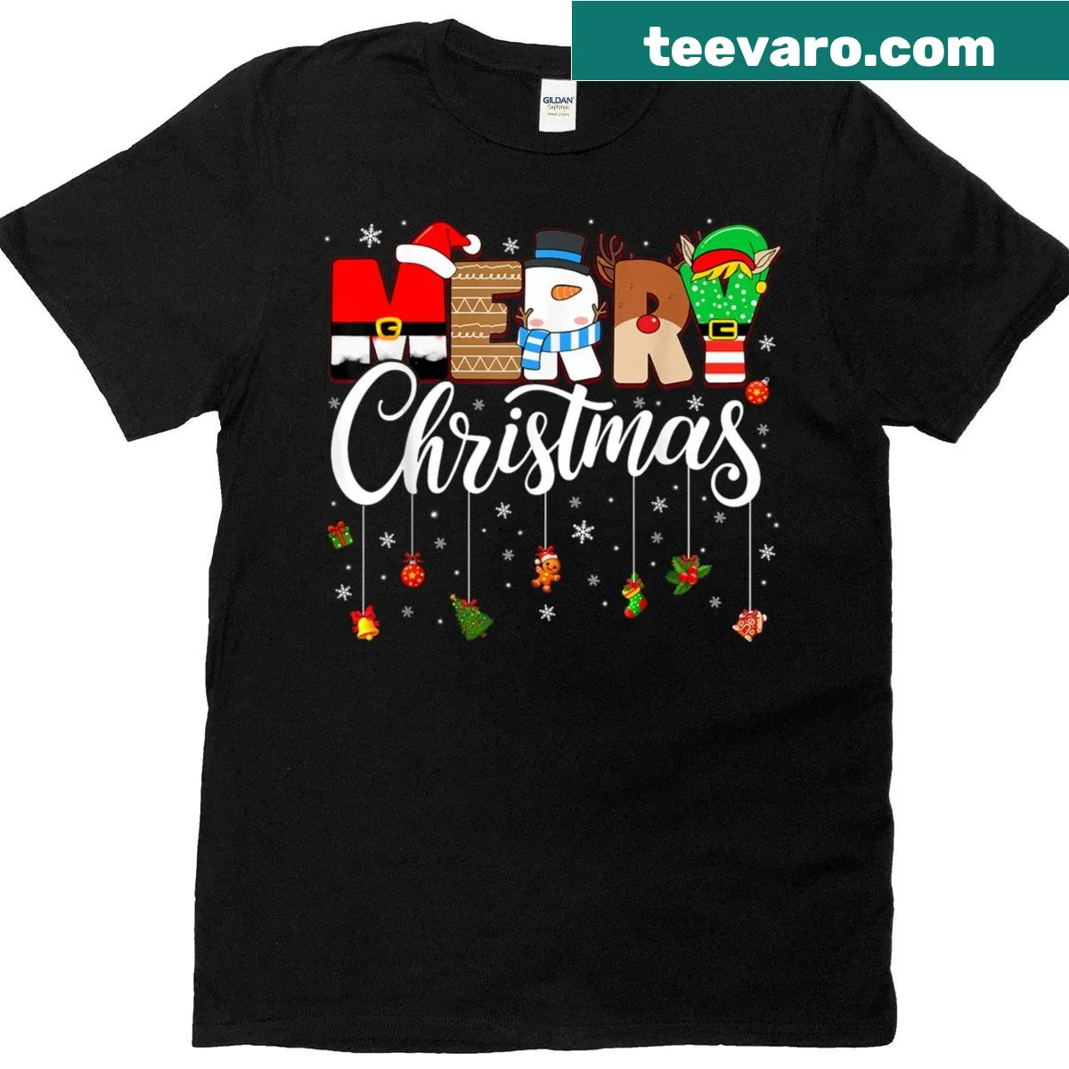 Merry Christmas matching family t-shirt with festive typography — on a men's t-shirt