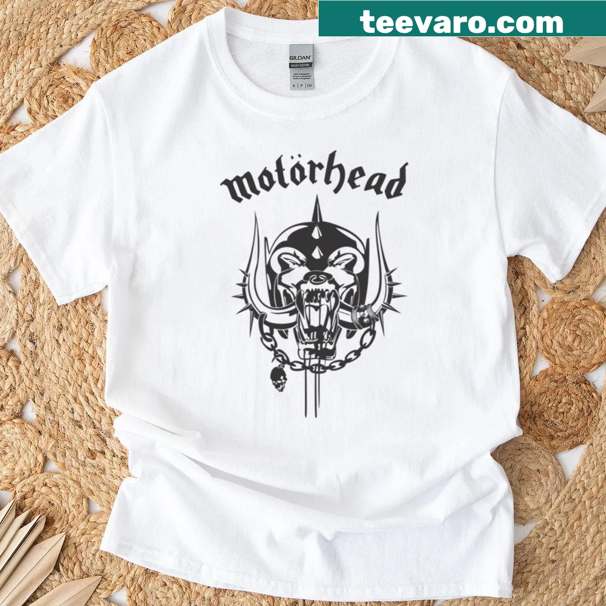 Graphic T-shirt featuring the Motörhead band logo design — on a men's t-shirt