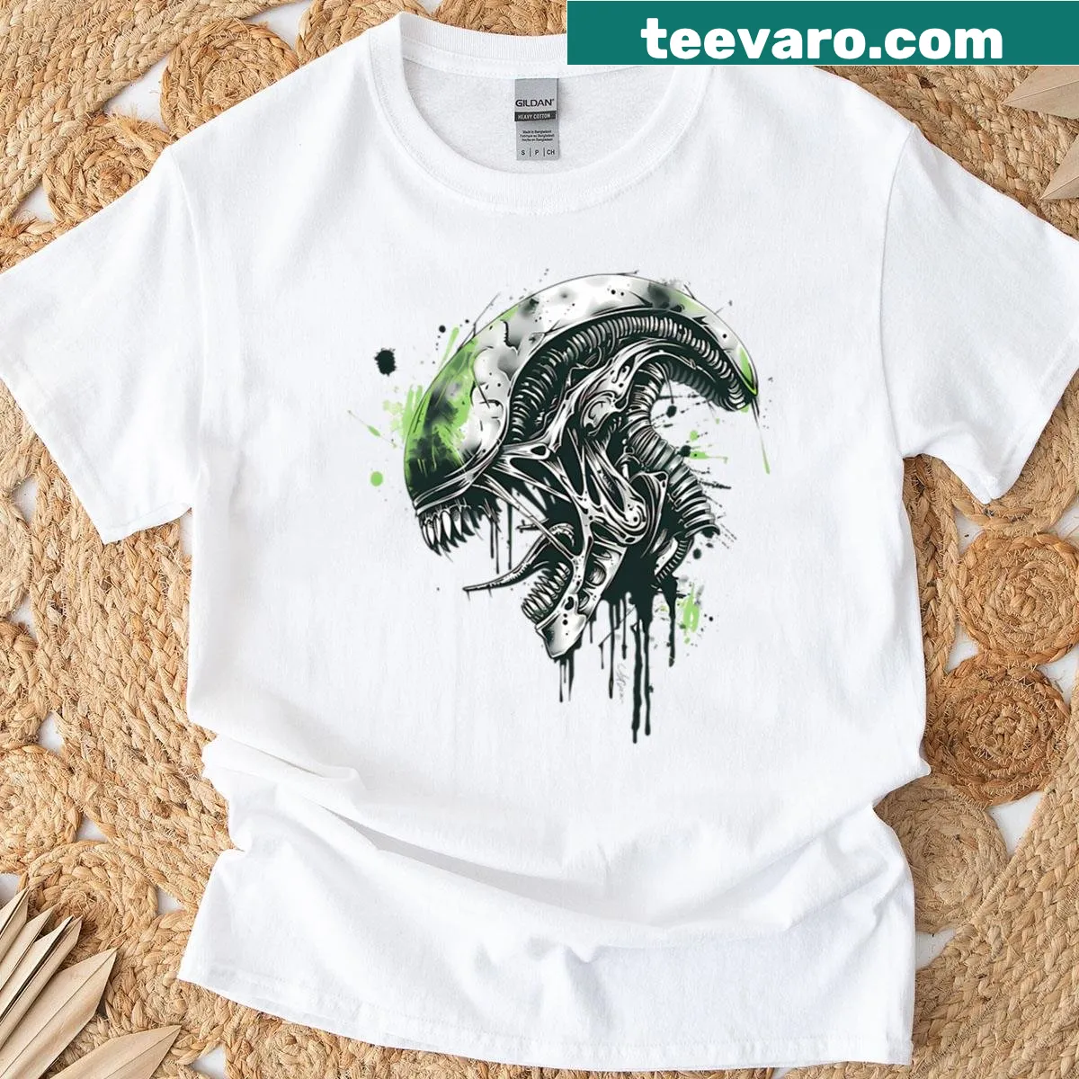 Vintage horror film logo T-shirt for Halloween enthusiasts. — on a men's t-shirt