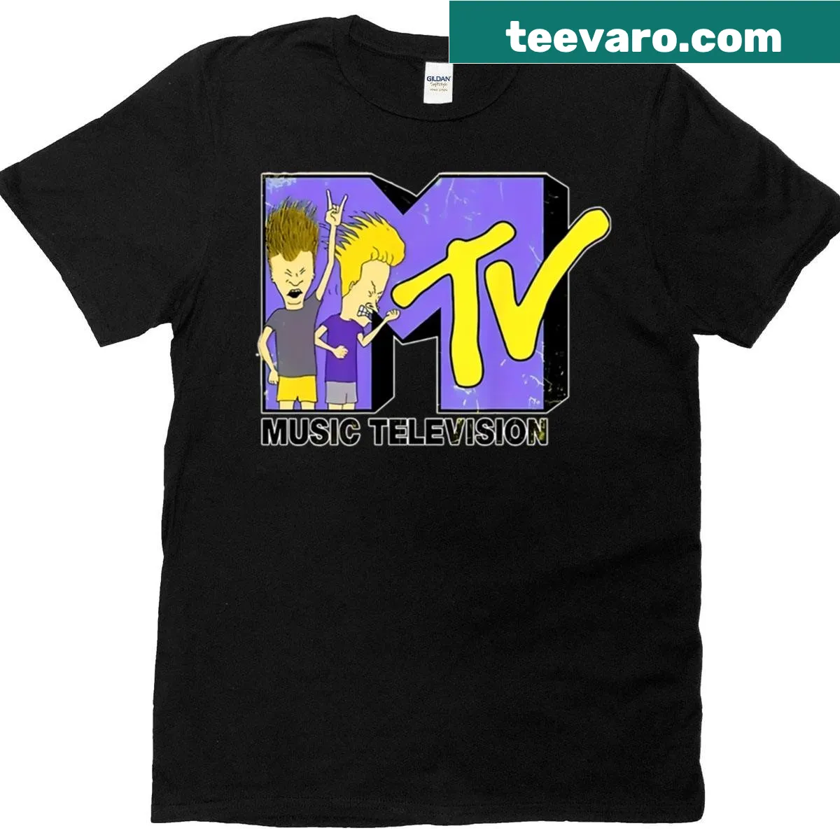 MTV retro logo T-shirt with 90s geometric design — on a men's t-shirt