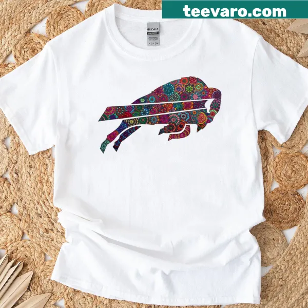 Buffalo Bills logo T-shirt with mandala design.