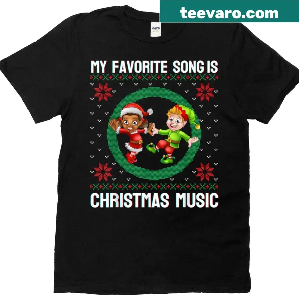 Funny Christmas music T-shirt with holiday-themed text