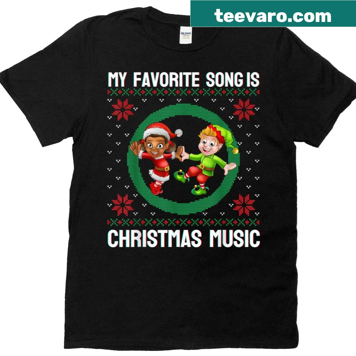 Funny Christmas music T-shirt with holiday-themed text — on a men's t-shirt